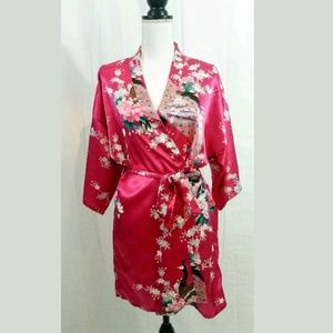 Med Pink Asian Inspired Pink Short Dressing Robe